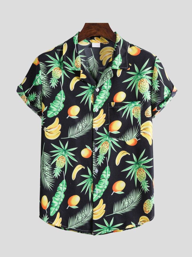 Men's Tropical Fruit Graphic Button Up Shirt