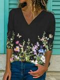 Floral-Print Long Sleeve Casual Shirts & Tops