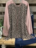 Pink Round Neck Casual Leopard Shirts & Tops