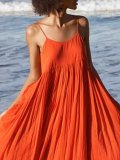 Orange Red Swing Spaghetti Cotton Holiday Dresses