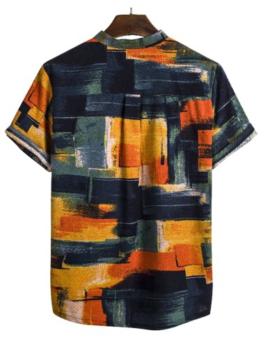 Men's Abstract Painting Graphic Front Pocket Shirt