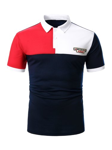Men's Letter Embroidery Colorblock Polo Shirt