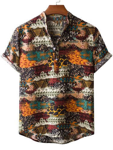 Men's Ethnic Geometry Graphic Button Up Shirt