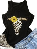 Black Club Beach Holiday Daily Animal Printed Casual Sleeveless Shift Crew Neck Vests