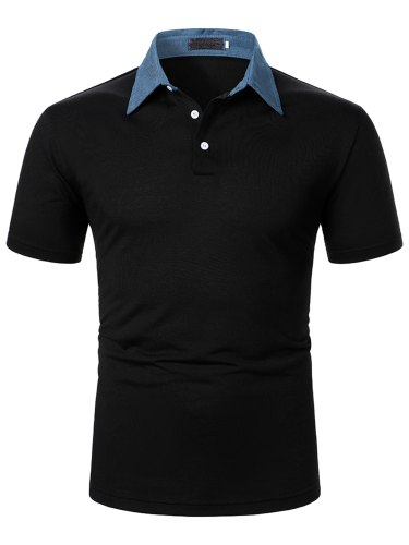 Men's Casual Denim Insert Polo Shirt