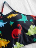 Cartoon Dinosaur Print Back Lace Up Bikini