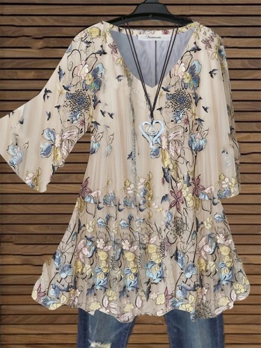 Short Sleeve Floral-Print Casual V Neck Shirts & Tops