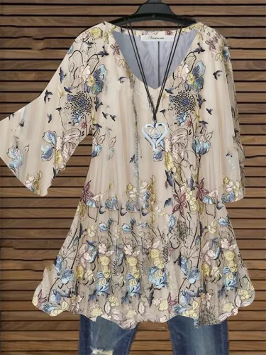 Short Sleeve Floral-Print Casual V Neck Shirts & Tops