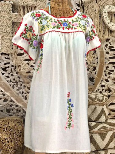 Short Sleeve Casual Cotton-Blend Dresses