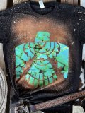 Turquoise Color Totem Symbol Simple Tribal Short Sleeve Shirts & Tops