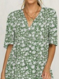 Plus size Floral V Neck Casual Dresses