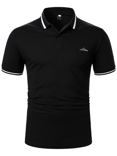 Men's Casual Embroidered Striped Polo Shirt