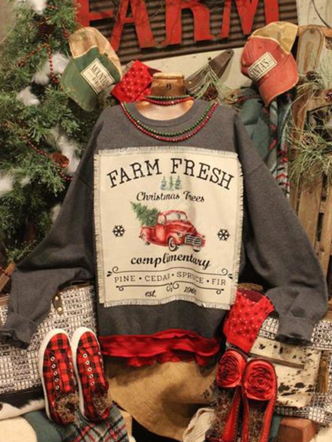 Vintage Long Sleeve Shift Printed Sweatshirt