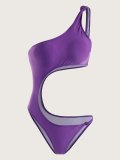 Solid One Shoulder One-Piece Swimsuit
