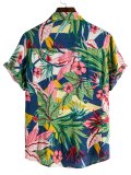 Men's Retro Tropical Floral Print Button Up Shirt