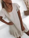 Plus Size Casual U-Neck Solid Short Sleeve Mini Dresses