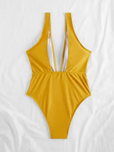 Solid Plunging One-Piece Swimsuit