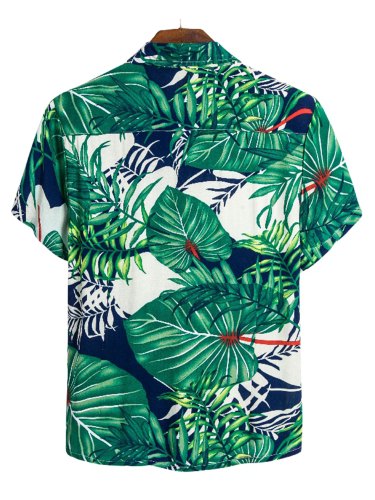 Men's Retro Leaf Print Short Sleeve Shirt
