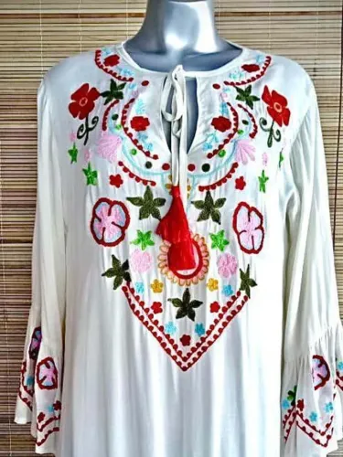 Cotton-Blend Boho A-Line Dresses