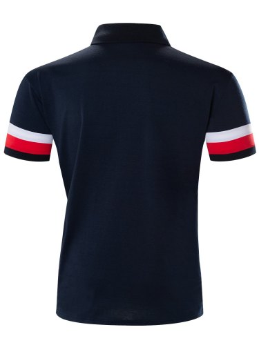 Men's striped stitching casual polo shirt
