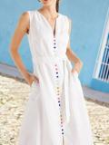 White V Neck Sleeveless Color-Block A-Line Dresses