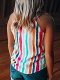 Stripes Sleeveless Spaghetti Printed Shirts & Tops
