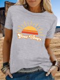Vintage Short Sleeve Sunshine Good Vibes Letter Printed Plus Size Casual Tops