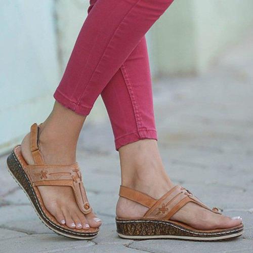 Summer Block Heel Artificial Leather Sandals