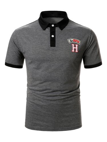 Men's Letter Applique Contrast Collar Polo Shirt