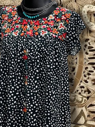 Vintage Printed Crew Neck Short Sleeve Shirts & Tops