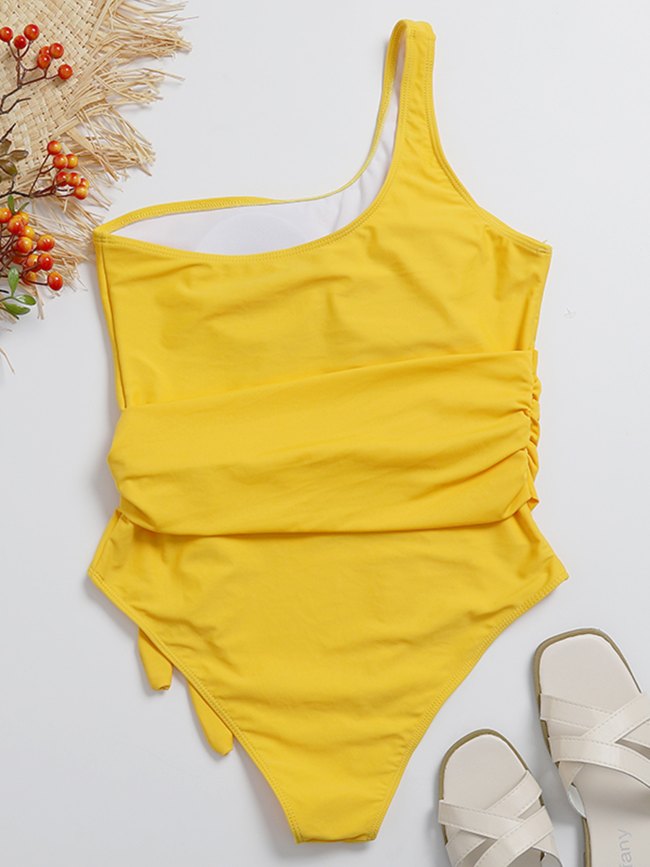 Solid Off Shoulder Belted Wrap Bikini