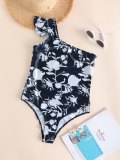 Floral Print One Shoulder Ruffle Swimsuit