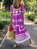 Plus Size Women Short Sleeve Vintage Floral Casual Dresses
