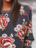 Long Sleeve Floral Printed Crew Neck Shirts & Tops
