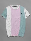 Men's Eagle Embroidered Color Block Round Neck Tee