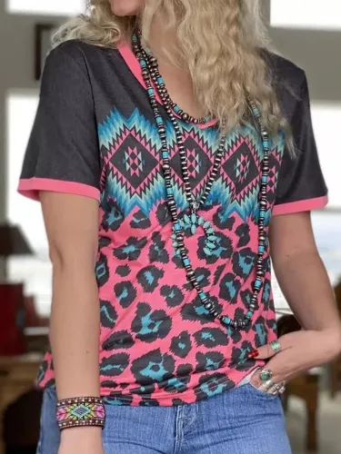Geometric Casual Short Sleeve Shirts & Tops