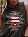 Printed Cold Shoulder Geometric Casual Shirts & Tops