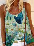Floral-print Sleeveless Cotton-Blend Casual Shirts & Tops