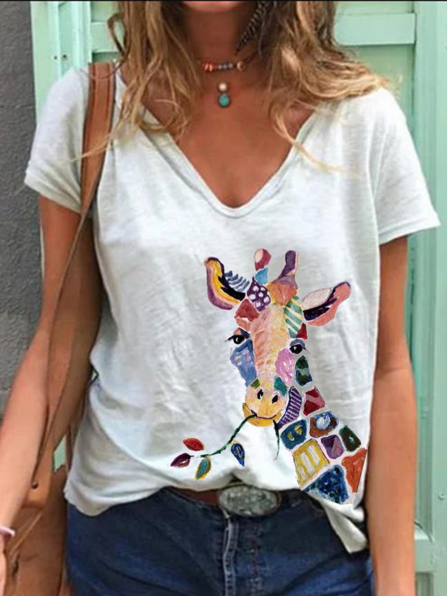 Casual Plus Size Printed Tee Shirts Tops