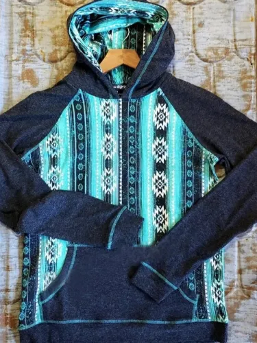 Blue Printed Long Sleeve Casual Cotton-Blend Women's Fashion Print Sweatshirt