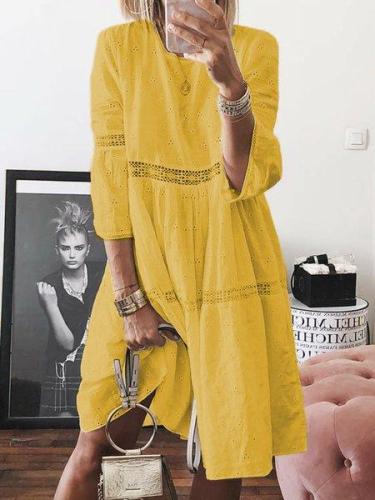 Crew Neck Women Dresses Shift Daily Paneled Plain Dresses
