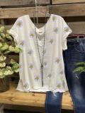 Cotton-Blend Floral V Neck Casual Shirts & Tops