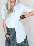 Short Sleeve Plain Casual Cotton-Blend Shirts & Tops
