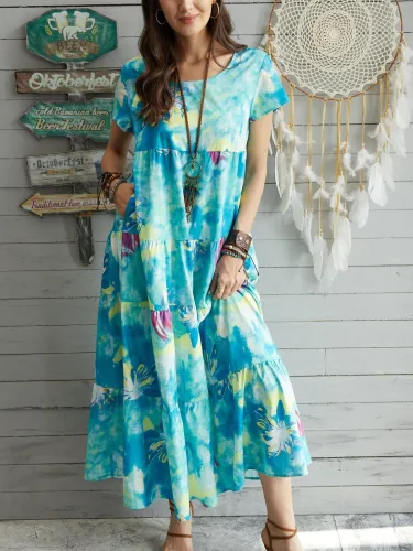 Floral Short Sleeve A-Line Casual Dresses