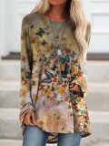 Deep Khaki Casual Long Sleeve Printed Shirts & Tops