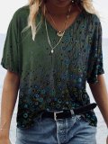 Plus Size Vintage Cotton-Blend Floral Shirts & Tops