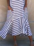 Plus Size Casual Stripes Short Sleeve Pockets Crew Neck Dresses