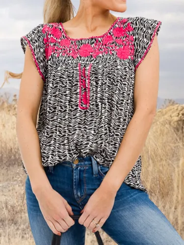 Boho A-Line Floral-Print Floral Shirts & Tops