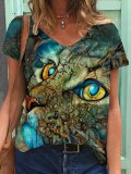V Neck Pastoral Cute Cat Shirts & Tops