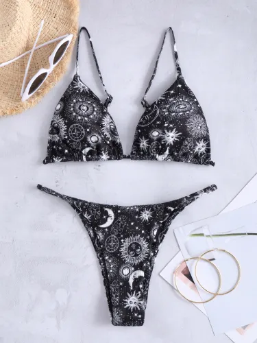 Starry Sky Print Plunge Bikini
